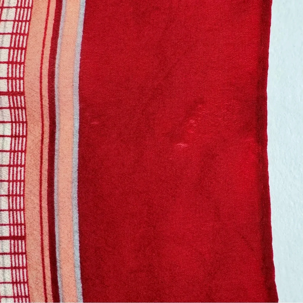 Vintage Cacharel Plaid Tartan Silk Feel Square Scarf 26x26 Red Cream French Chic